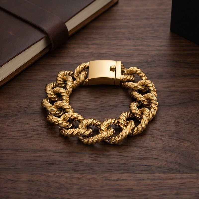 Kemstone Titanium Steel Twisted Rope Cuban Chain Bracelet for Men Heavy Link Wristwear KB212323-KJX