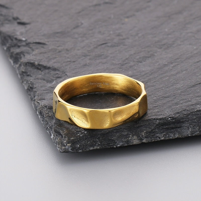Kemstone Hammered Texture Titanium Steel Ring for Men Minimalist Style Gold Silver KR107701-KJX