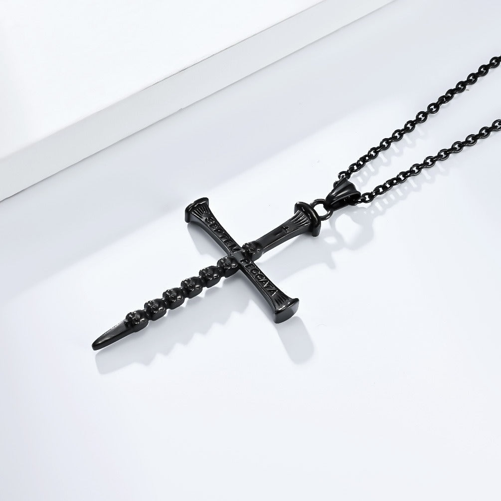 Kemstone Men’s Stainless Steel Skull Cross Necklace – Gothic Punk Pendant K-PT505