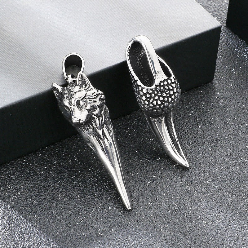 Kemstone Wolf Tooth Pendant Necklace Titanium Steel Eagle Claw Design for Men Silver 60cm KP117057-LU