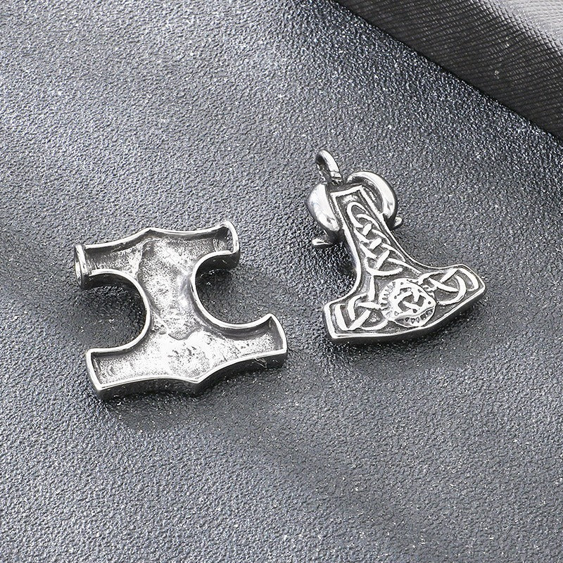 Kemstone Viking Hammer Pendant Necklace for Men - Titanium Steel Norse Rune Style KP117744-LU