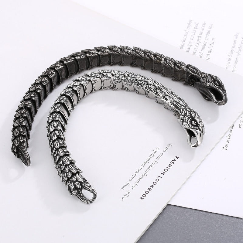 Kemstone Aged Eagle-Head Stainless Steel Bracelet – Heavy-Duty Norse Punk Style KB166824