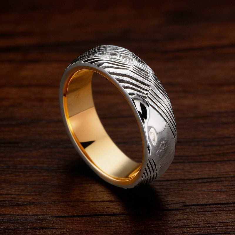 Kemstone Titanium Steel Textured Ring for Men Wave Pattern KR115674-GC