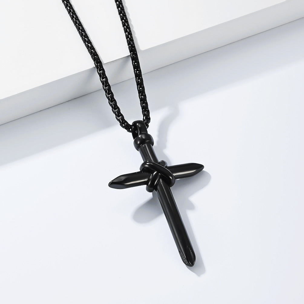 Kemstone Stainless Steel Nail Cross Pendant Necklace Knot Detail for Men & Women K-PT714