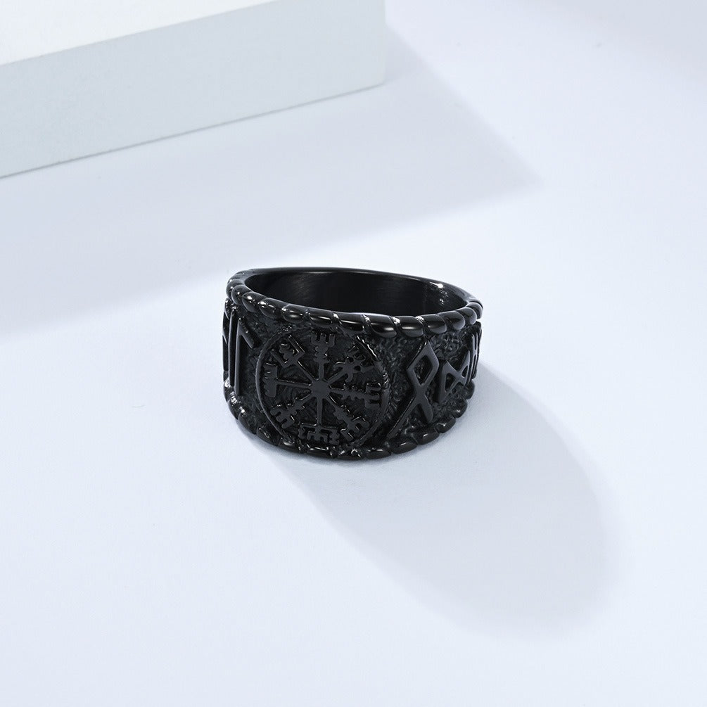 Kemstone Viking Rune Ring – Titanium Steel Norse Jewelry Band K-R1068