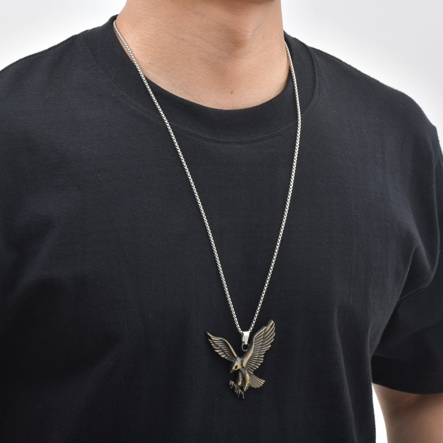 Kemston Alloy Eagle Pendant Necklace for Men Vintage Hip Hop Bird Symbol NC-3001