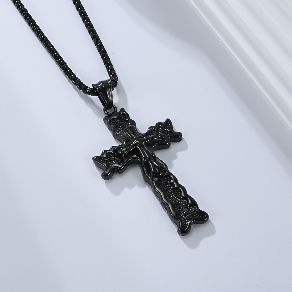 Kemstone Men’s Titanium Steel Cross Necklace – Gothic Vintage Pendant K-PT663