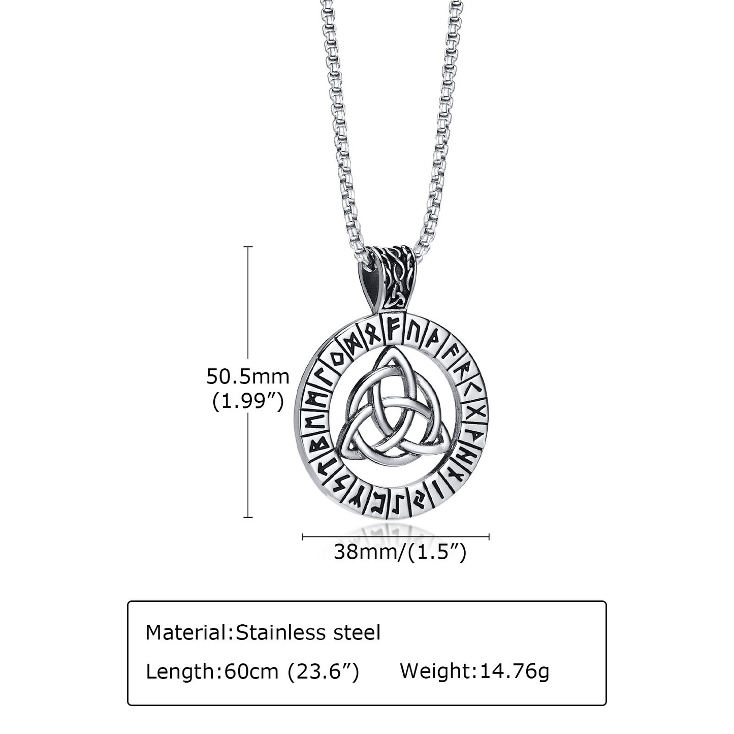Kemstone Stainless Steel Celtic Knot Rune Pendant Necklace for Men PN-1629