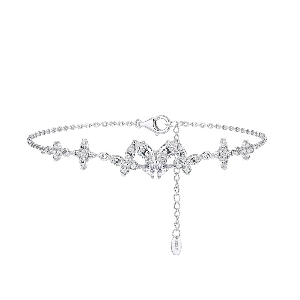 Kemston 925 Sterling Silver Moissanite Cross Charm Bracelet for Women MOB09