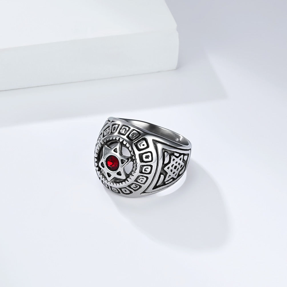 Kemstone Men’s Stainless Steel Hexagram Ring – Six-Pointed Star Zircon Jewelry K-R1091
