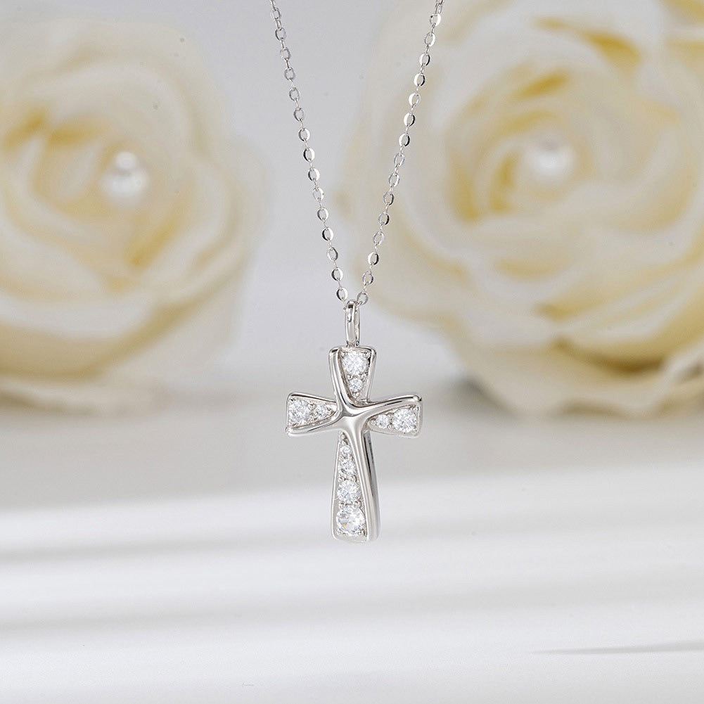 Kemstone 925 Sterling Silver Cross Pendant Necklace for Women Cubic Zirconia SN332
