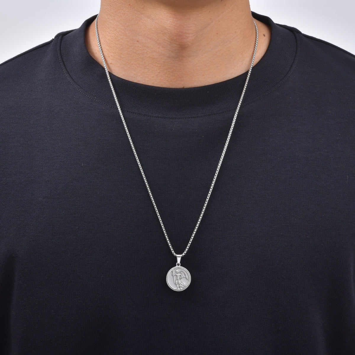Kemston Winged Figure Medallion Necklace for Men Stainless Steel Gold Silver PN-2424