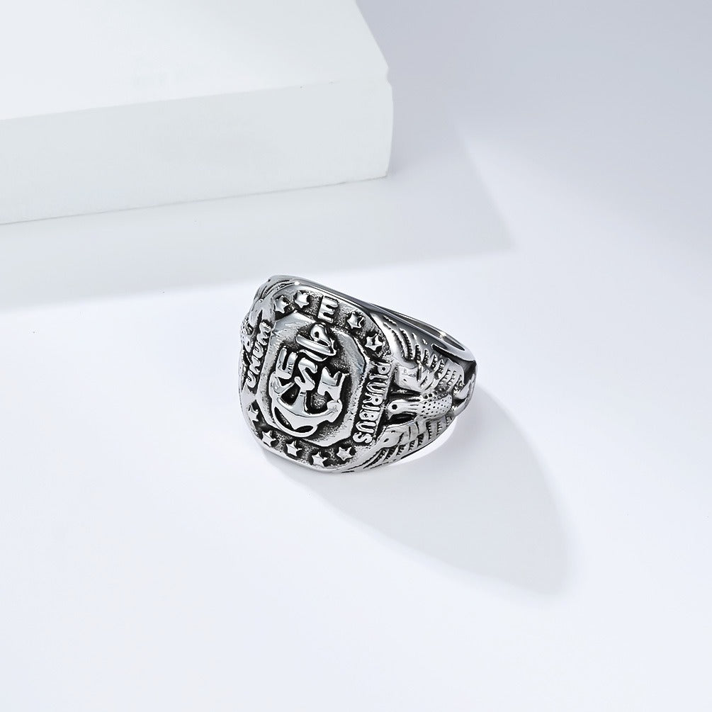 Kemstone Men’s Stainless Steel Anchor Eagle Ring – Vintage Marine Symbol of Strength K-R1088