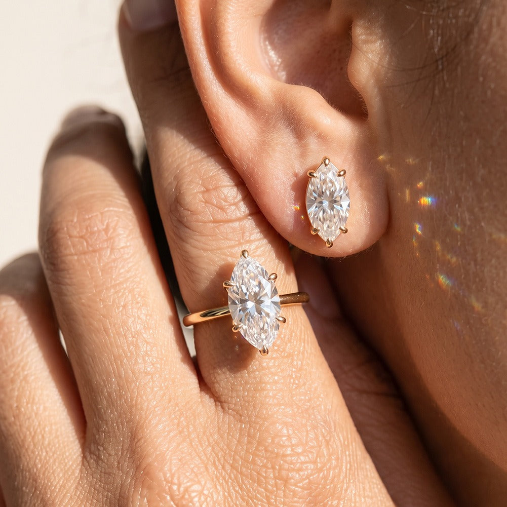 Kemstone Marquise Cubic Zirconia Earrings for Women 925 Sterling Silver Stud LZE69