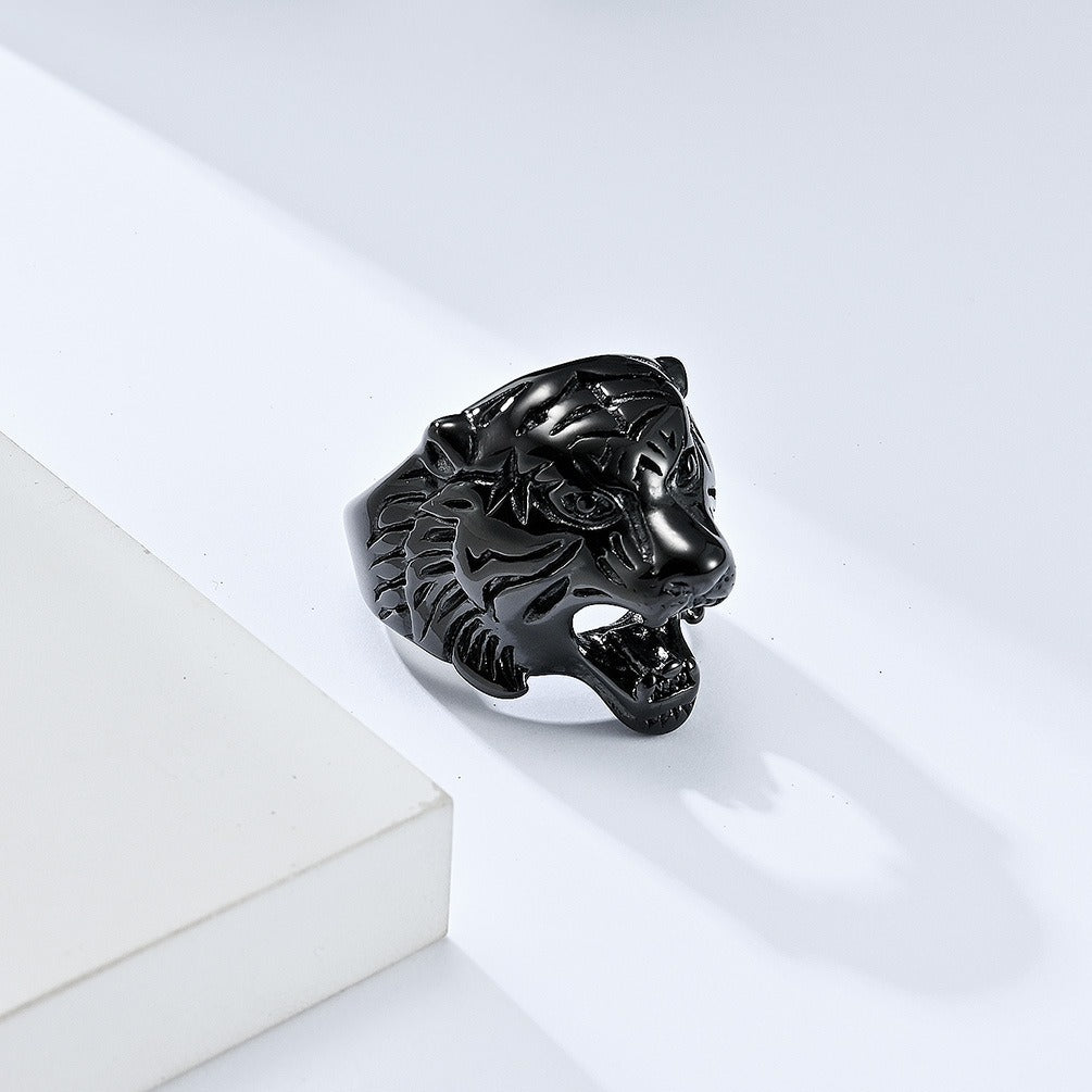 Kemstone Men’s Stainless Steel Tiger Head Ring – Vintage Punk Style K-R684