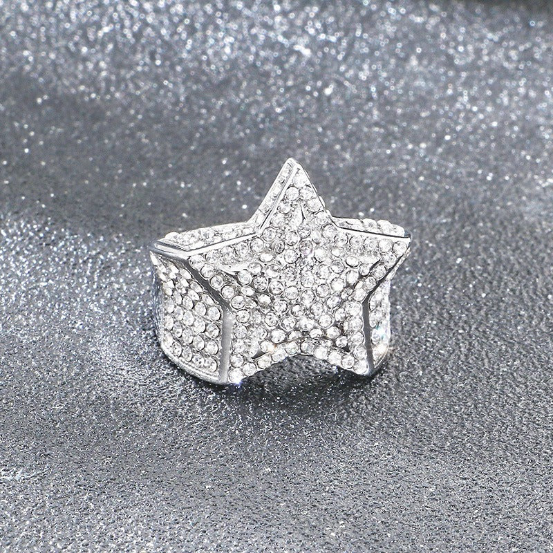 Kemstone Iced Signet Ring Titanium Steel Square Star Rhinestone Hip Hop for Men KR114477-MZOZ