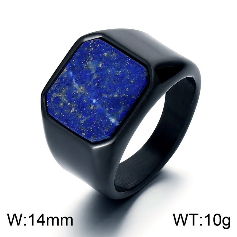 Kemstone Men’s Square Lapis Lazuli Signet Ring – Stainless Steel Blue Stone Gothic Street Style KR110123