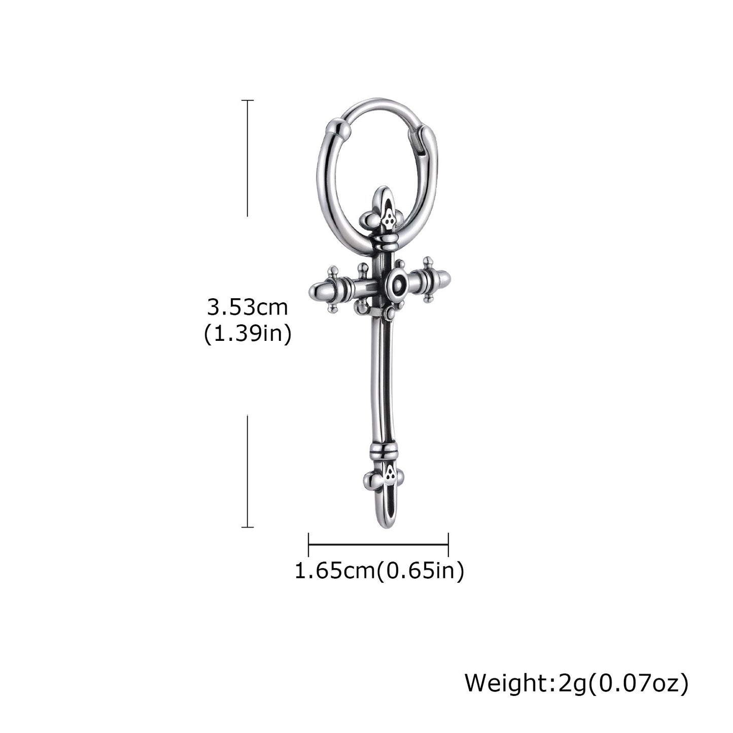 Kemstone Stainless Steel Cross Hoop Earring for Men – Vintage Silver ED-966