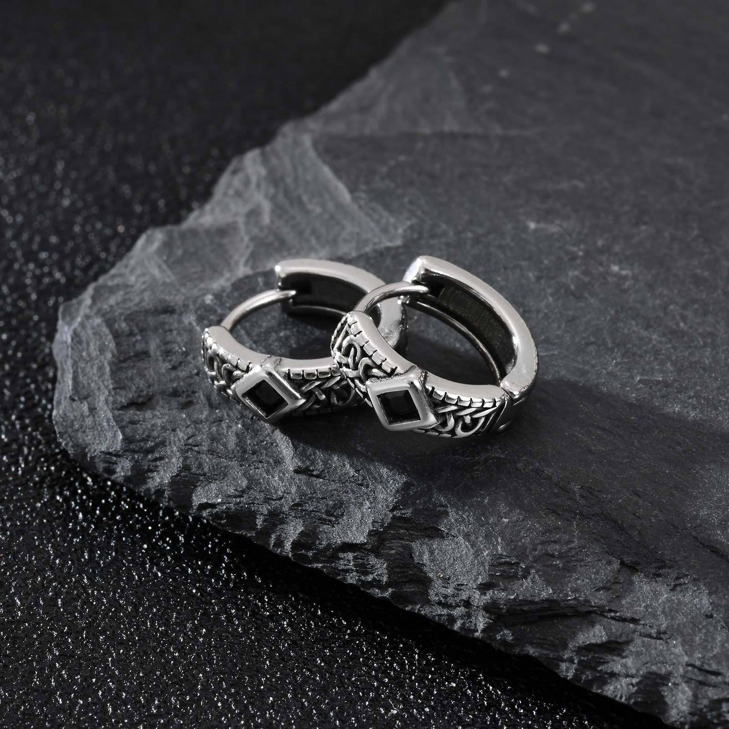 Kemstone Stainless Steel Cross Hoop Earrings – Structured Frame & Drop Detail EH-787