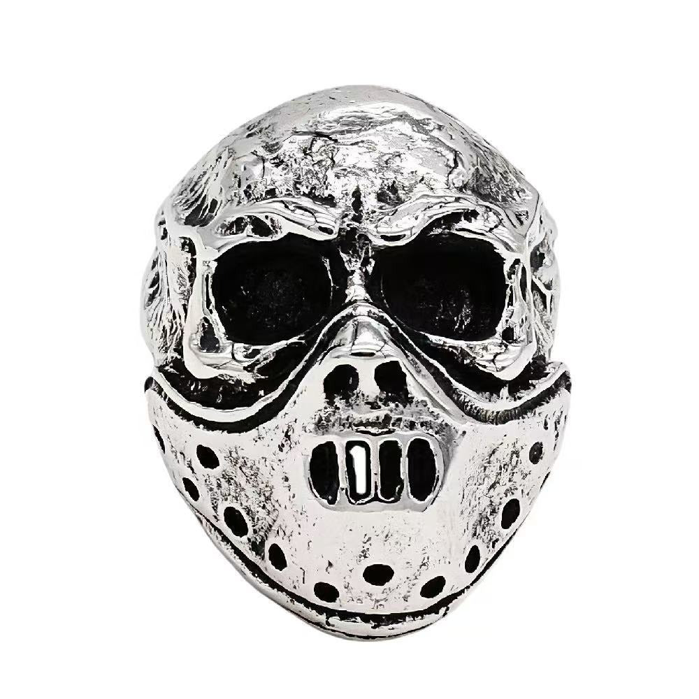Kemstone Masked Skull Ring for Men Stainless Steel Gothic Vintage Sculpted Face R1216