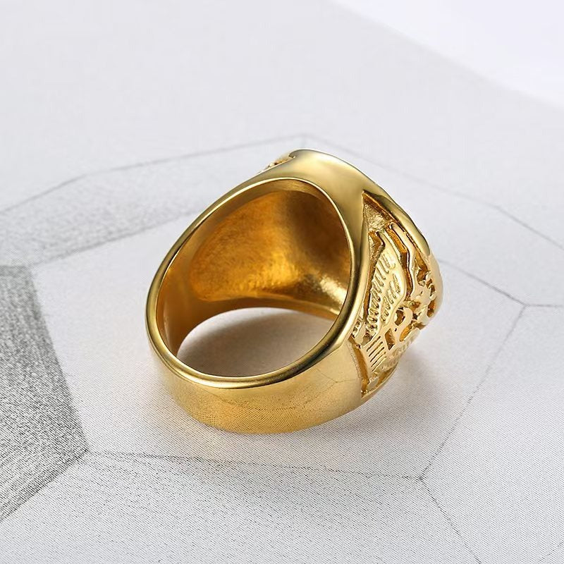 Kemstone Anchor Signet Ring for Men Stainless Steel Gold Plated Vintage Nautical TR0469