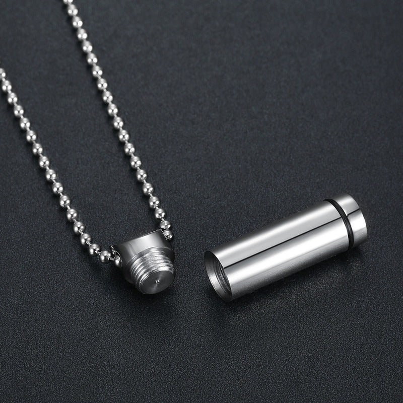 Kemstone Hidden Compartment Necklace for Men Titanium Steel Cylinder Screw-Top TN0316