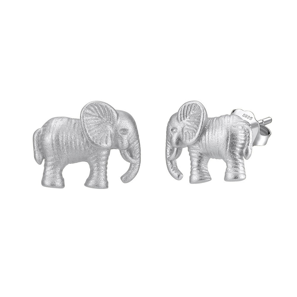 Kemstone 925 Sterling Silver Elephant Stud Earrings for Women Textured Animal Gold Silver SE404