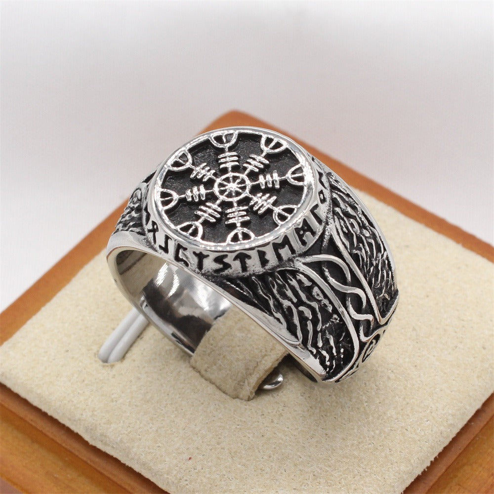 Kemstone Viking Compass Titanium Steel Ring for Men – Silver 16mm R1778