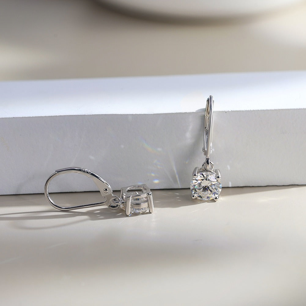 Kemstone Prong Set Moissanite Drop Earrings – 925 Sterling Silver, 5mm / 6.5mm, Gold / Silver MOE13