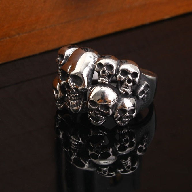 Kemstone Skull Cluster Ring for Men Titanium Steel Vintage TR0063