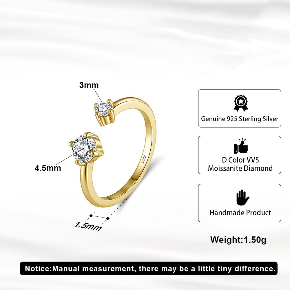 Kemstone 925 Sterling Silver Open Moissanite Ring for Women Double Stone Stacking Band Gold Silver MOR16
