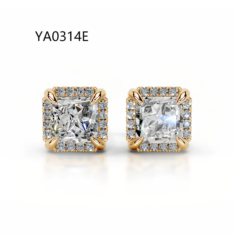 Kemstone Halo Moissanite Stud Earrings – 1 Carat D-E Color, 18K Gold Plated S925 Silver | Round, Pear, Oval, Princess, Heart & Radiant Cuts