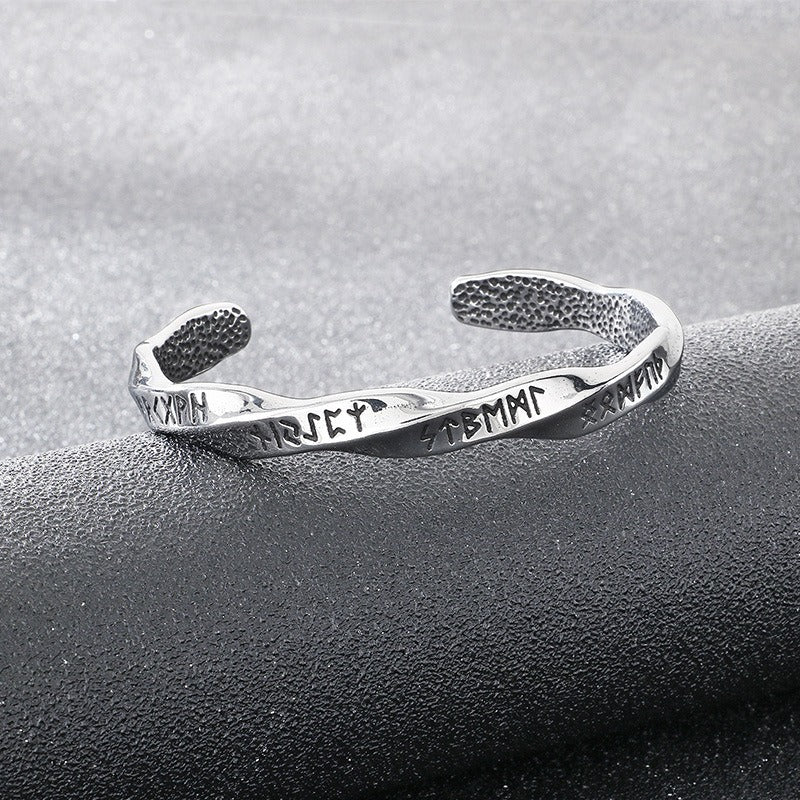 Kemstone Titanium Steel Viking Rune Mobius Open Cuff Bracelet for Men KB209307-LU