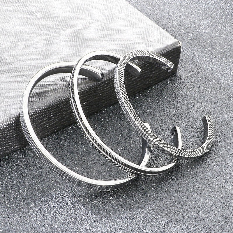 Kemstone Vintage Titanium Steel Open Cuff Bracelet for Men Engraved Arrow Pattern Bangle KB209303-LU