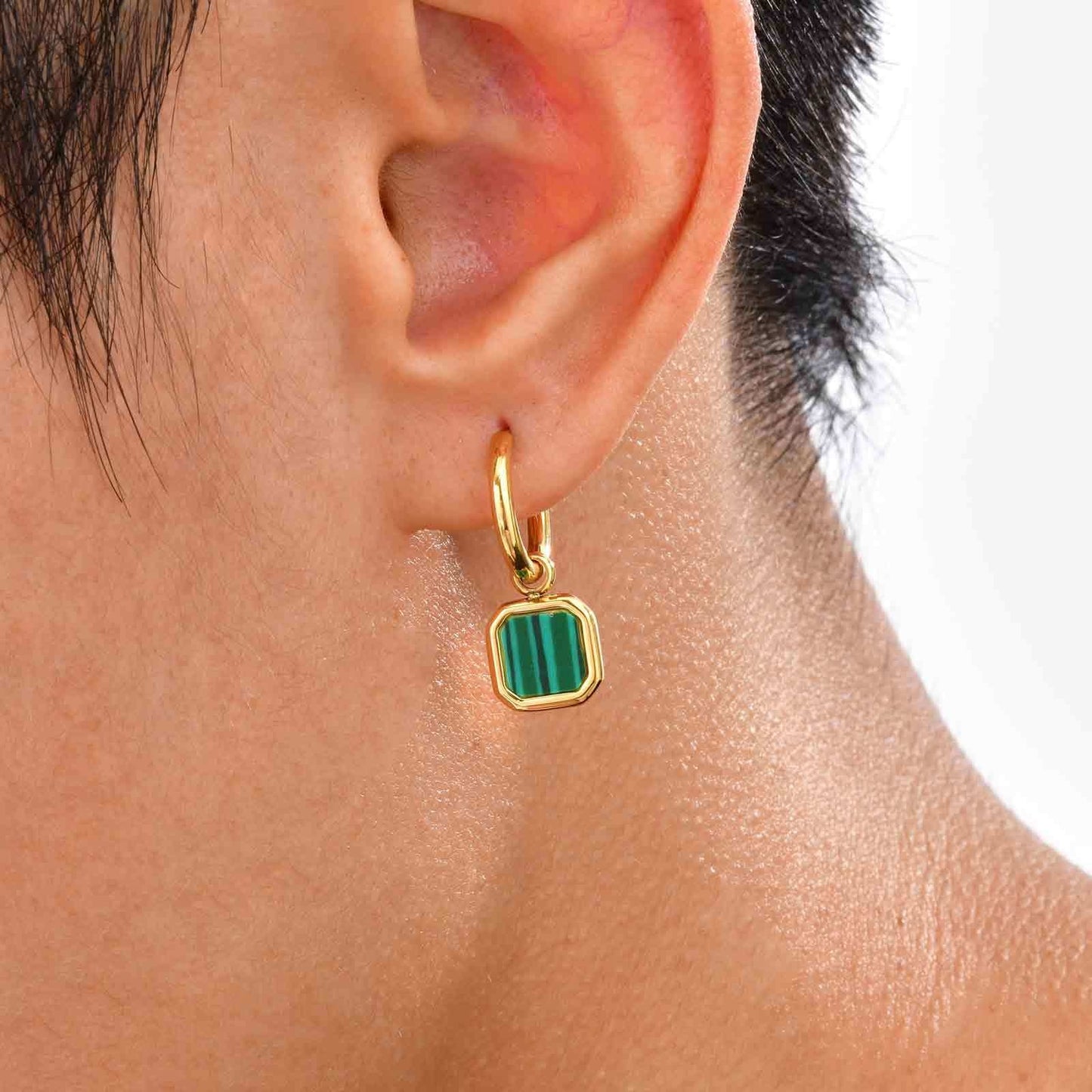 Kemstone Men & Women’s Stainless Steel Square Drop Earrings – Shell, Tiger Eye, Malachite ED-936