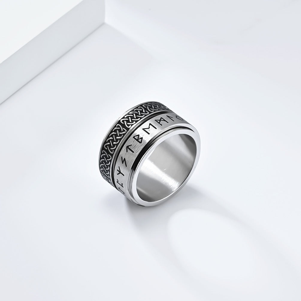 Kemstone Viking Rune Spinner Ring – Stainless Steel Celtic Focus Band for Men K-R885