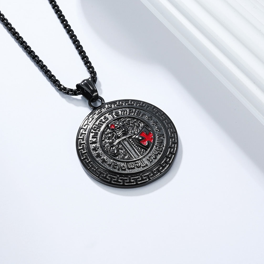 Kemstone Men’s Titanium Steel Shield Necklace – Gothic Cross Pendant K-PT657
