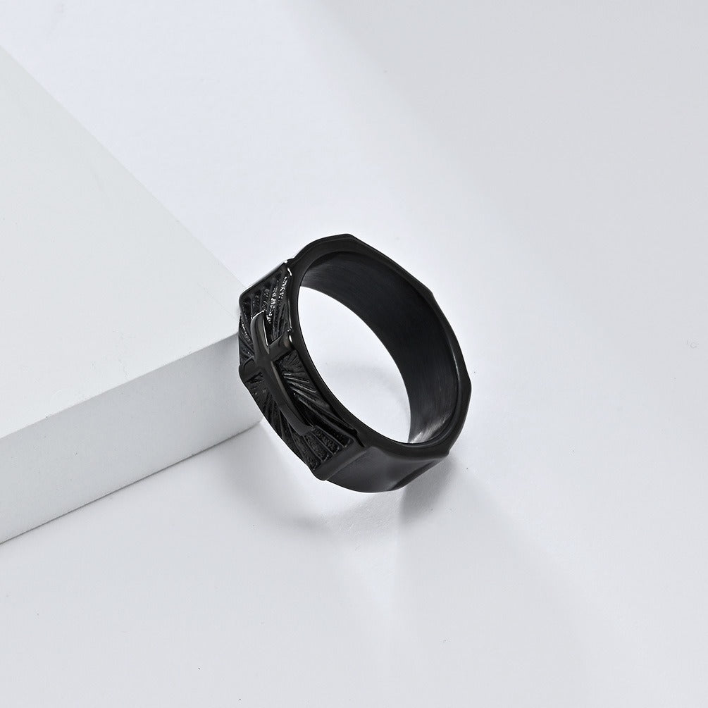 Kemstone Men’s Stainless Steel Cross Ring – Vintage Faith Gothic Band K-R938