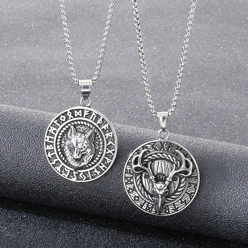 Kemstone Titanium Steel Viking Rune Disc Pendant Necklace for Men KP117021-LU