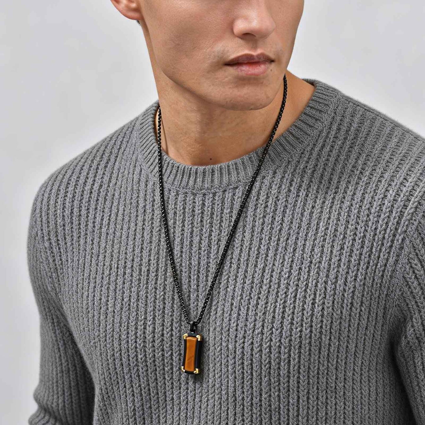 Kemstone Tiger Eye Stone Pendant Necklace for Men – Stainless Stee PN-2305