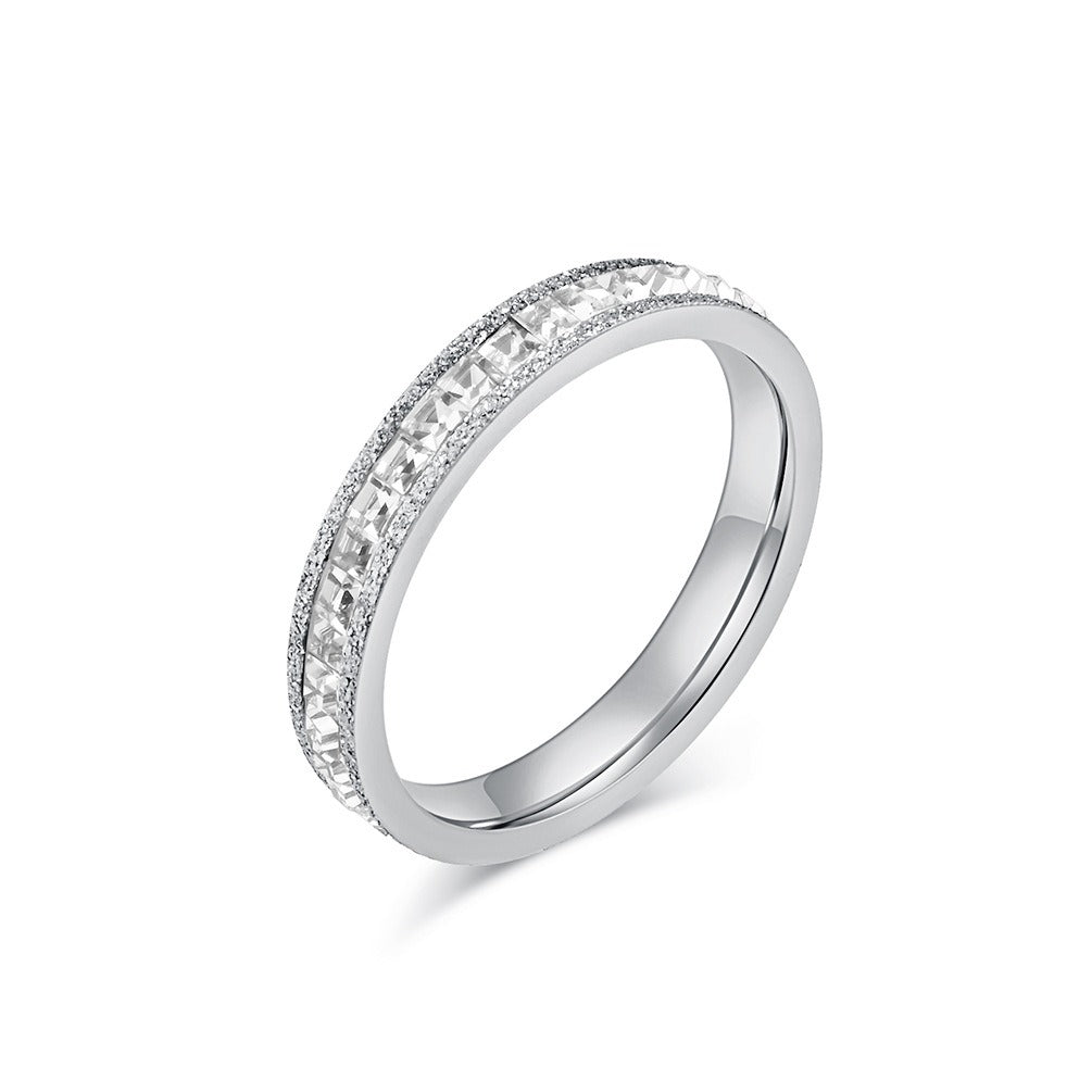 Chic Square Diamond & Pearl Sand Titanium Ring - Minimalist Full-Pave Design, Genderless Statement Piece for Fashion-Forward Women K-R947