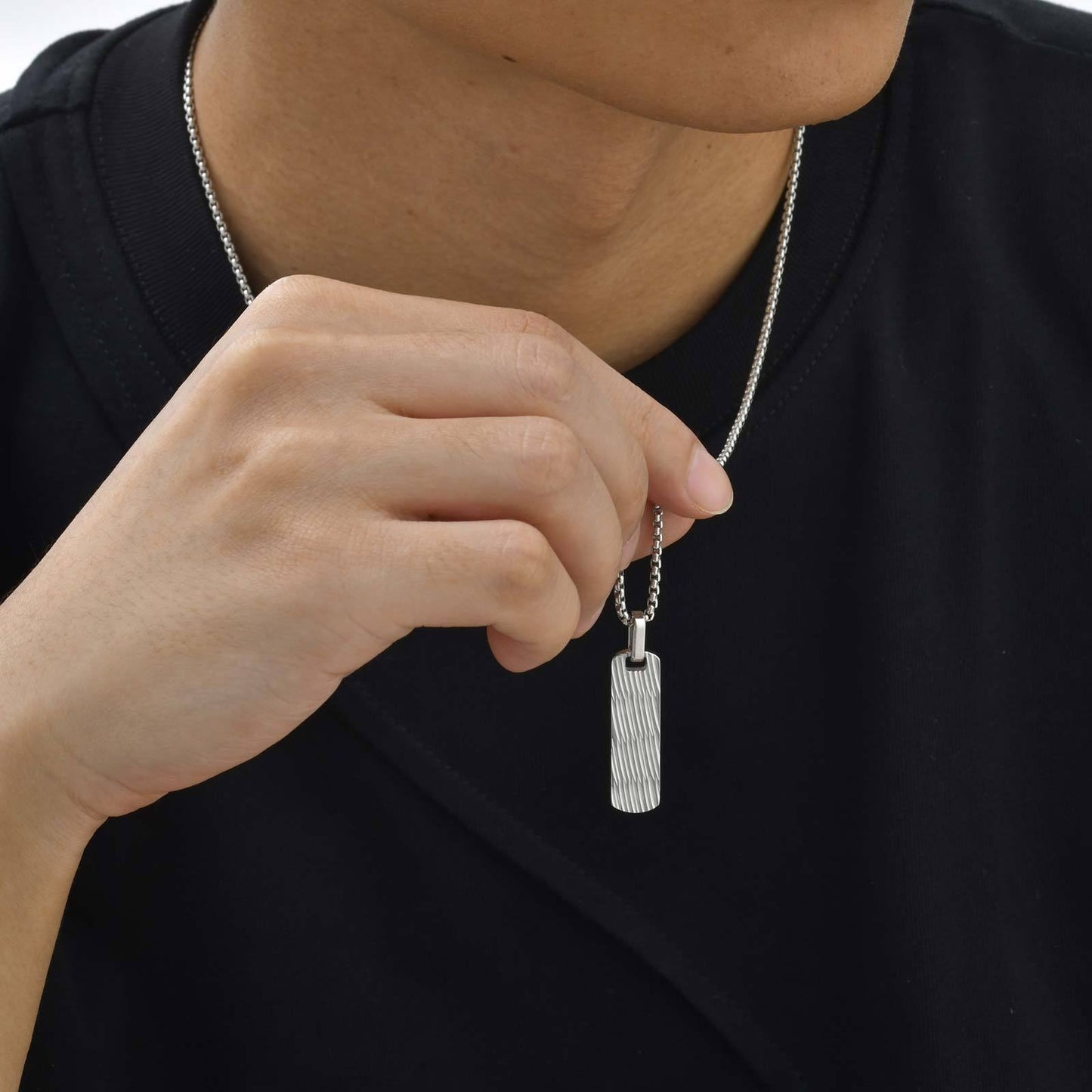 Kemstone Stainless Steel Vertical Bar Pendant Necklace for Men PN-2082