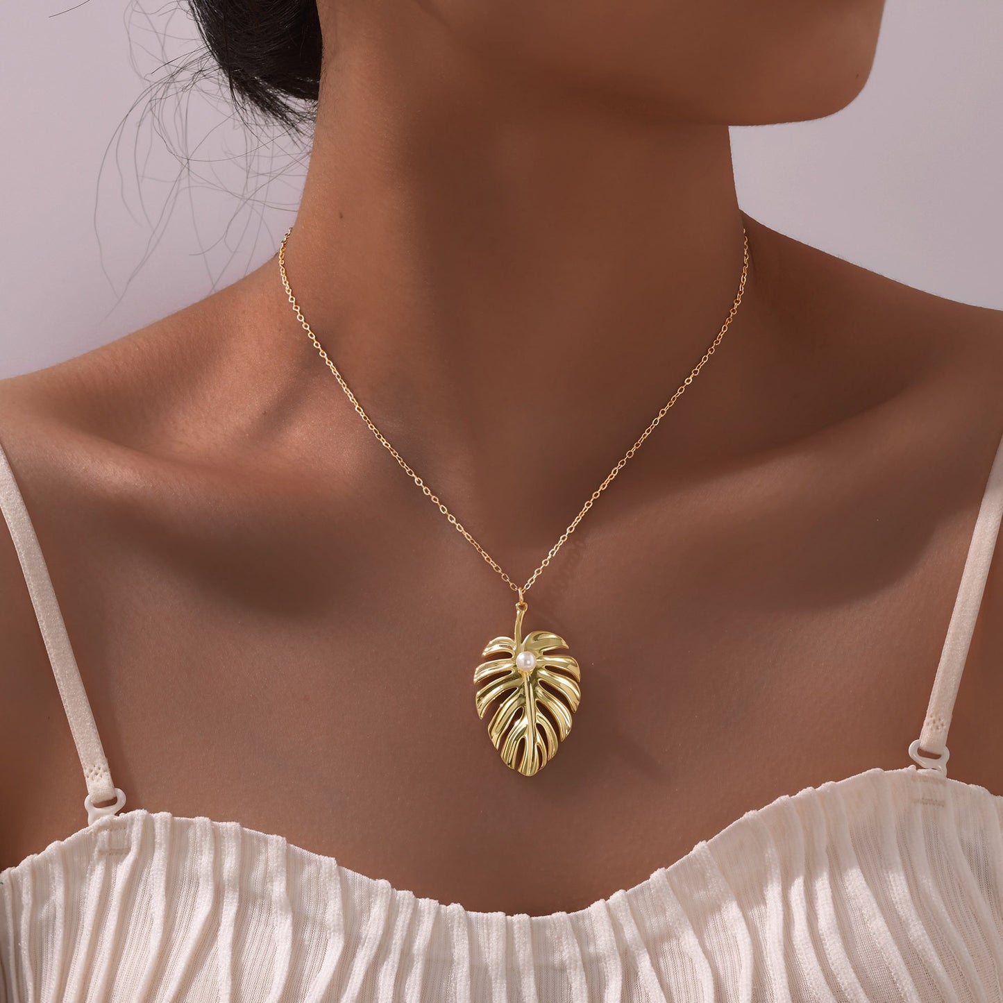 Golden Leaf Story – Collar con colgante de acero inoxidable y cobre para mujer, joyería bohemia de inspiración natural NC-1914