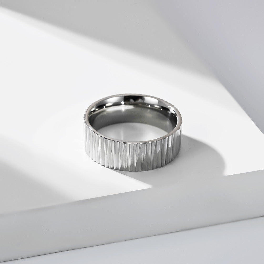Kemston Grooved Ring for Men Stainless Steel Bark Texture K-R1233