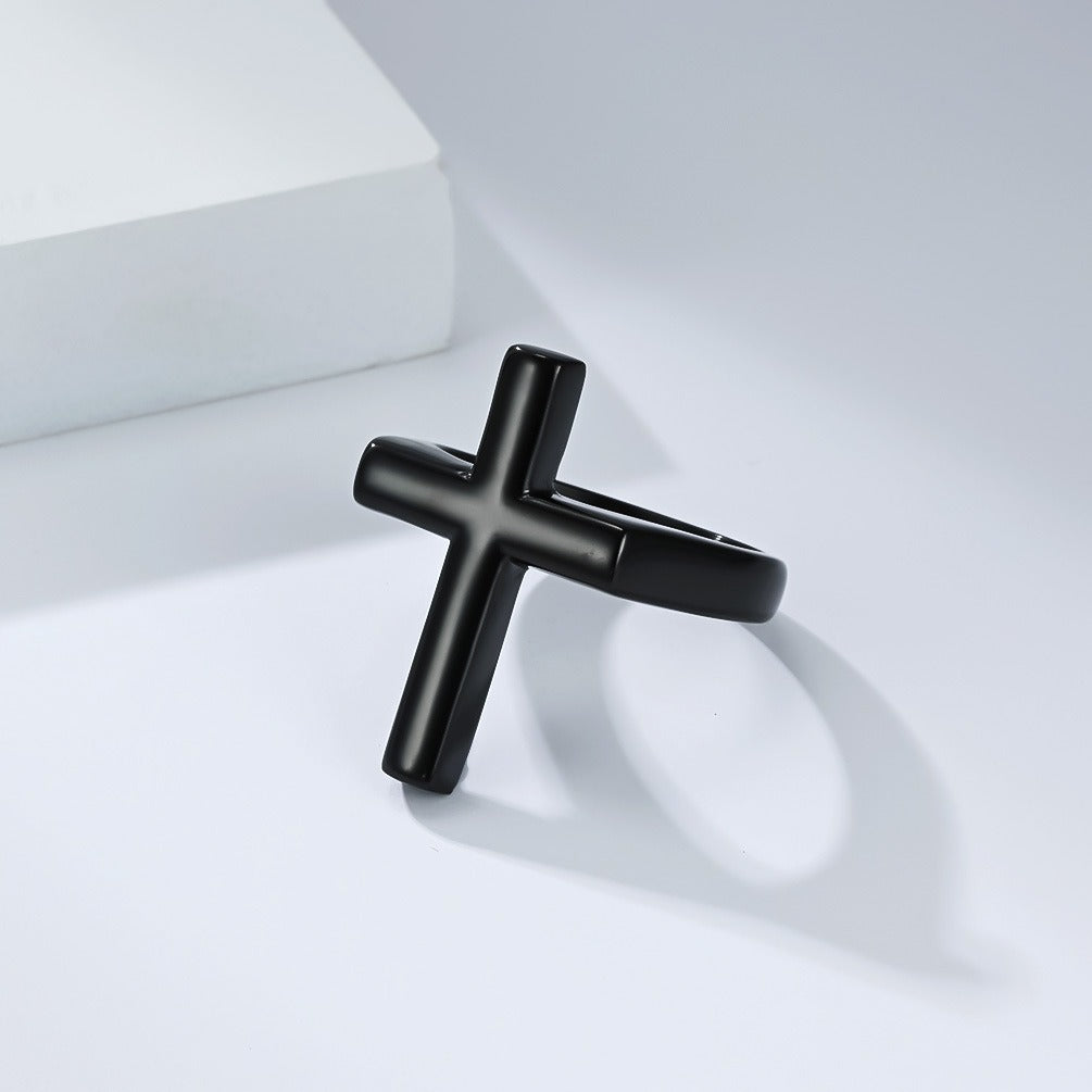 Kemstone Titanium Steel Cross Ring for Men Minimal Style K-R1118