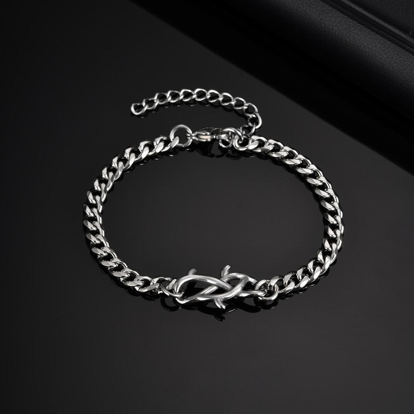 Kemstone Stainless Steel Thorn Link Chain Bracelet for Men – Silver BR-2570