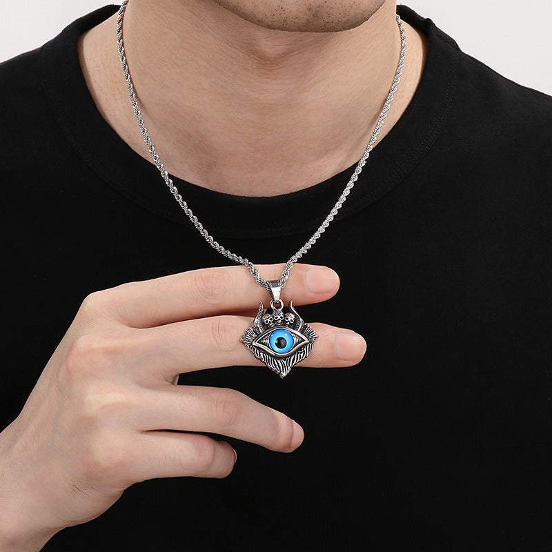 Colgante de calavera punk y abismo de Satán de Kemstone - Collar gótico de acero de titanio para hombre con diseño de mal de ojo y demonio KP119887