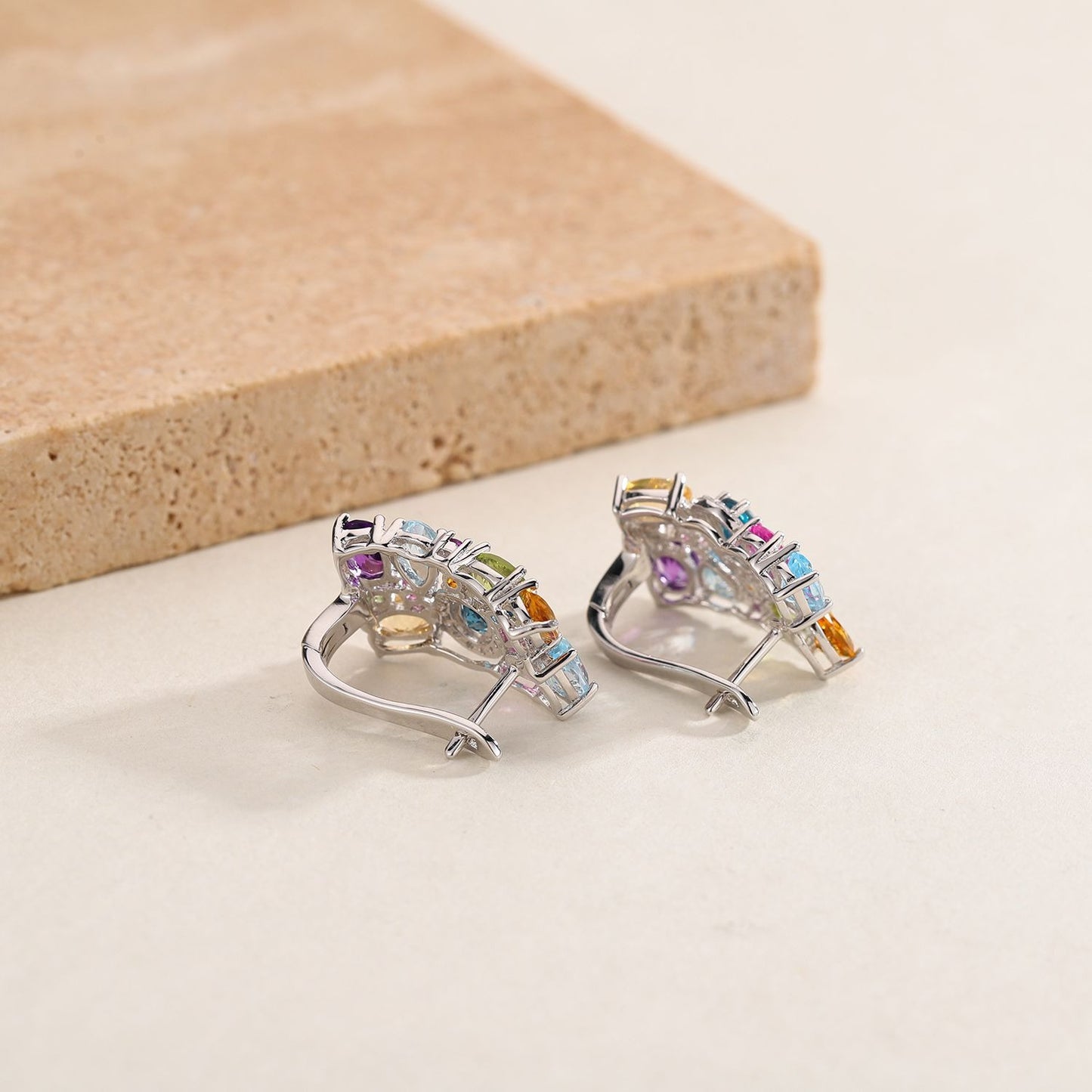 Pendientes colgantes de topacio azul y amarillo multicolor con diseño original de Kemstone, hechos a mano, en plata de ley 925 con cierre de palanca para mujer, K23625E