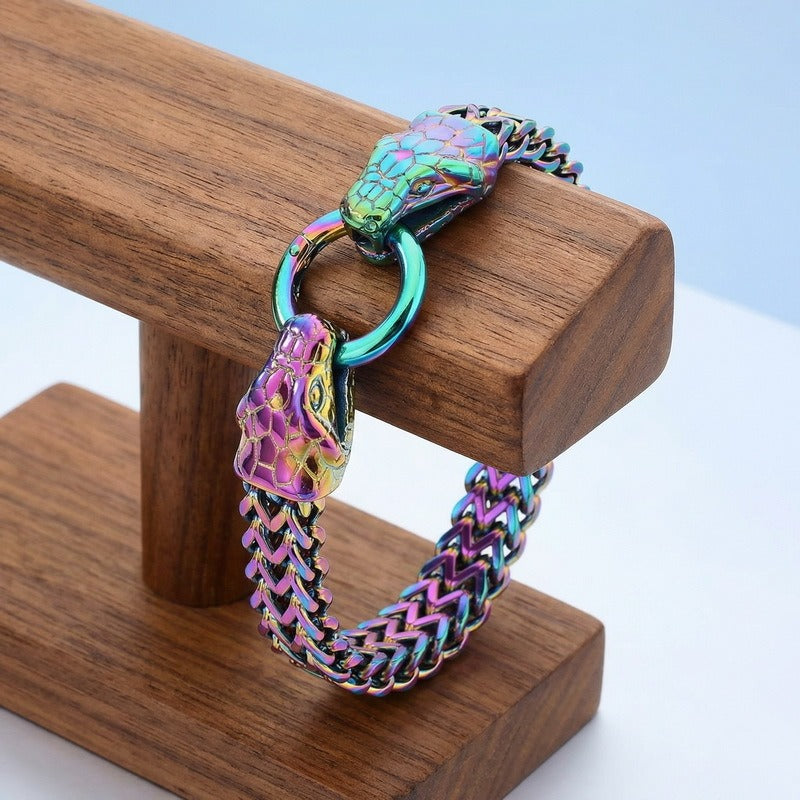 Kemstone Titanium Steel Double Snake Head Chain Bracelet Vintage Style for Men KB139889-KJX