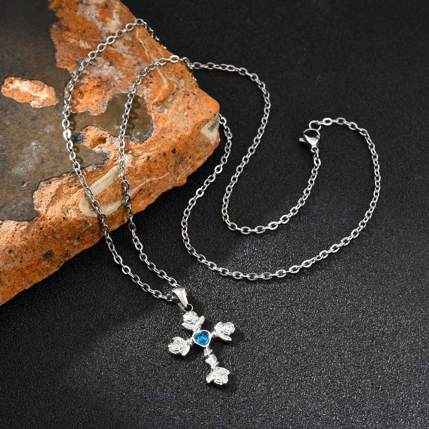 Kemstone Men’s Gothic Cross Pendant Necklace – Stainless Steel Vintage Rose PN-2240
